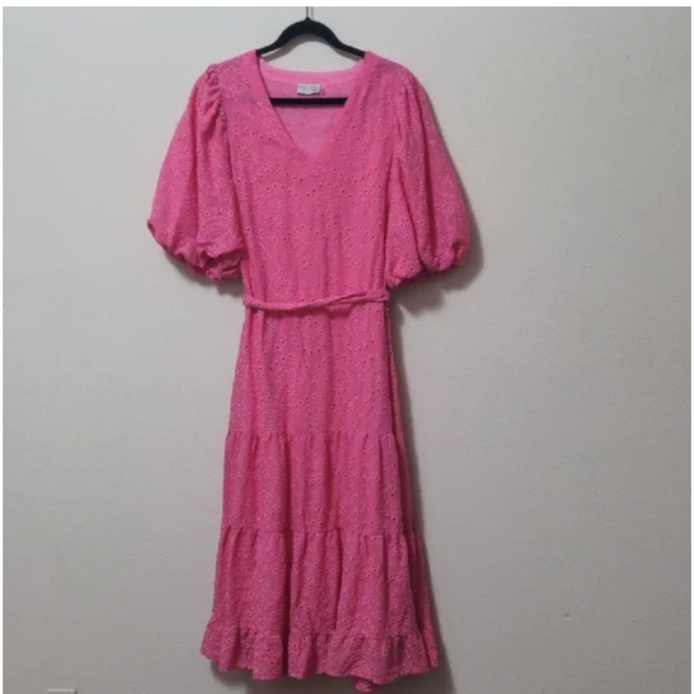 Dress Forum Pink Midi Eyelet Dress